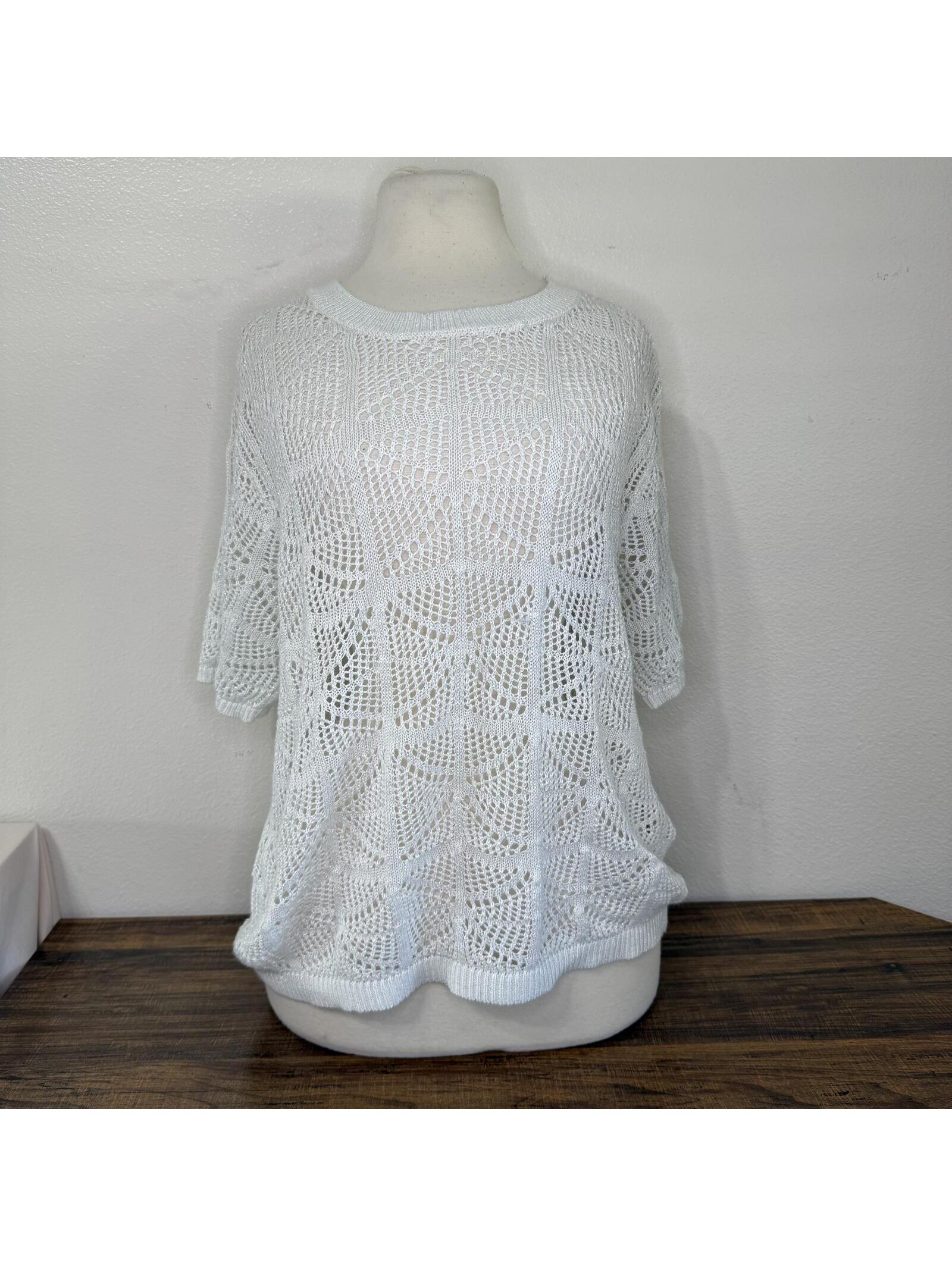 Bar Iii White Open-Knit Short Sleeve Top Juniors Size Xl